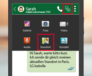 Kontakten den genauen Aufenthaltsort senden